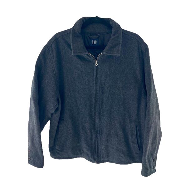 Men's Wool Gap Coat Size Large Gray Zipper Front Lined Vintage Jacket Y2K - Picture 13 of 13